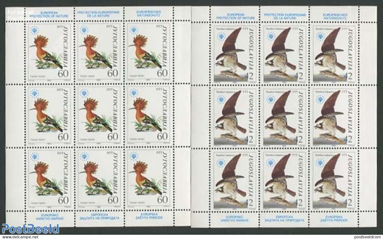 Yugoslavia 1985 Eur. Nature 2 M/s, Mint NH, History - Nature - Europa Hang-on Issues - Birds - Birds Of Prey - Unused Stamps