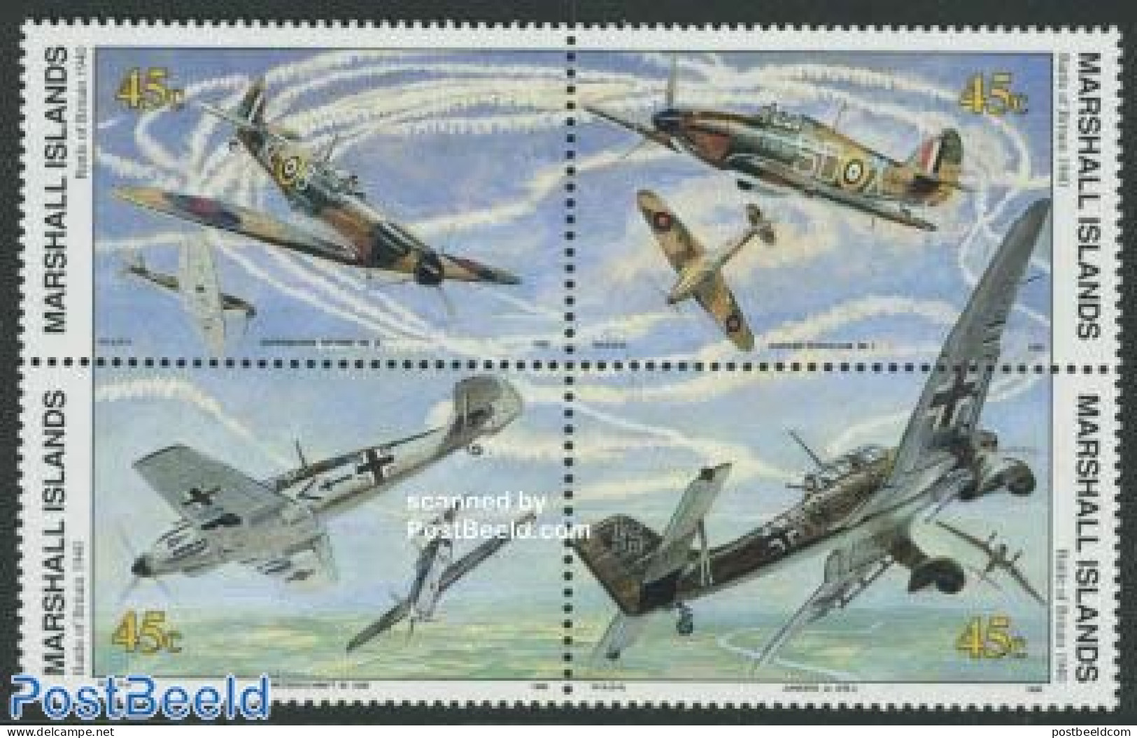 Marshall Islands 1990 Battle Of Britain 4v [+], Mint NH, History - Transport - Militarism - World War II - Aircraft & .. - Militaria