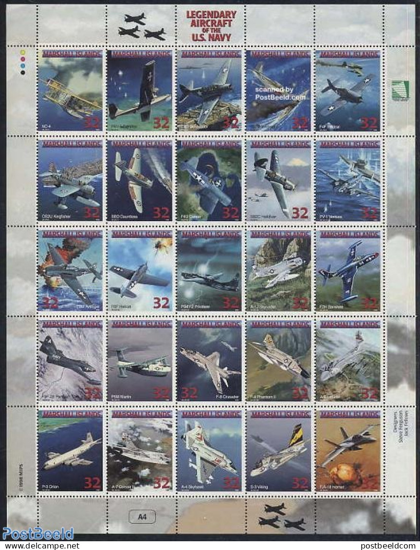 Marshall Islands 1998 US Navy Aircraft 25v M/s, Mint NH, Transport - Fire Fighters & Prevention - Aircraft & Aviation - Bombero