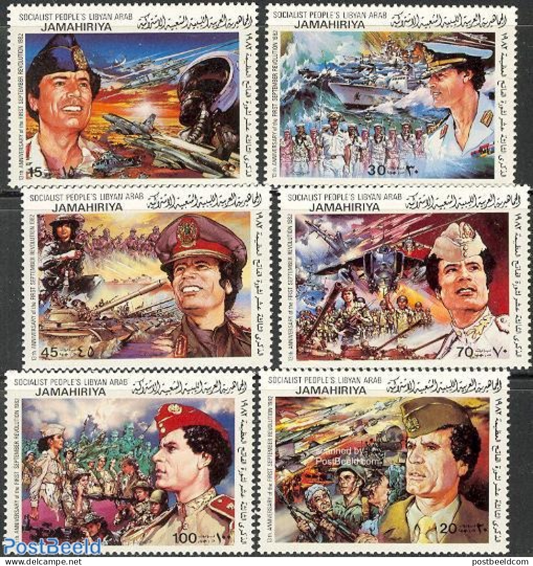 Libya Kingdom 1982 Revolution Anniversary 6v, Mint NH, History - Transport - Militarism - Aircraft & Aviation - Ships .. - Militares