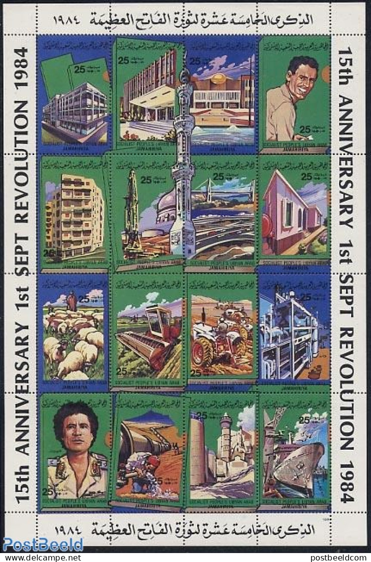 Libya Kingdom 1984 September Revolution 16v M/s, Mint NH, Nature - Transport - Various - Cattle - Ships And Boats - Ag.. - Bateaux