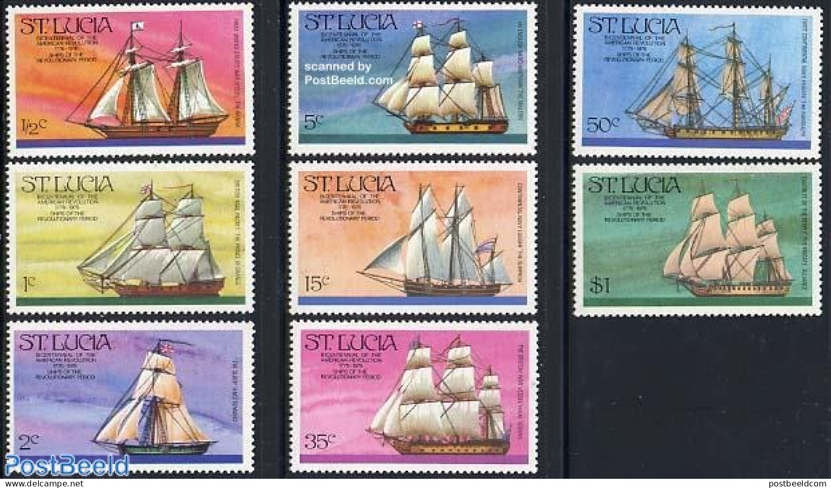 Saint Lucia 1976 American Bicentenary 8v, Mint NH, History - Transport - US Bicentenary - Ships And Boats - Bateaux