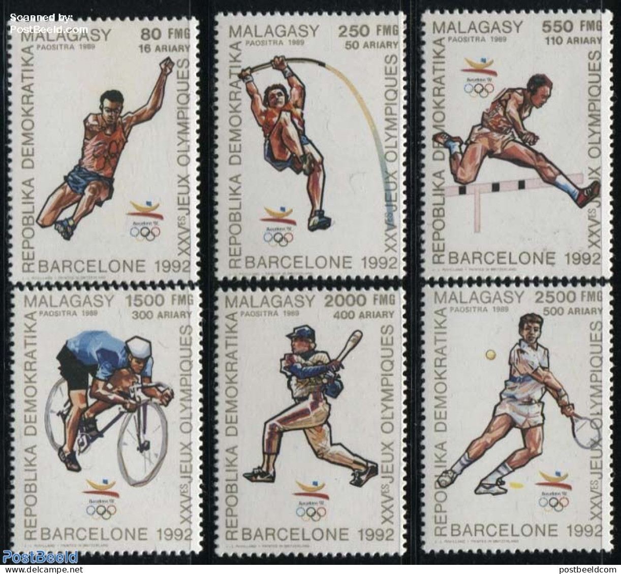 Madagascar 1990 Olympic Games 6v, Mint NH, Sport - Baseball - Cycling - Olympic Games - Tennis - Base-Ball