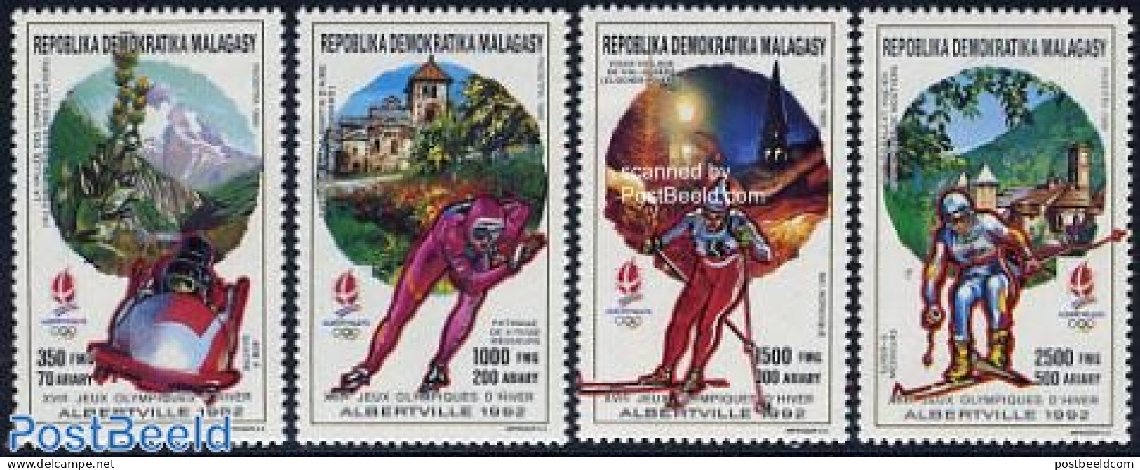 Madagascar 1990 Olympic Winter Games 4v, Mint NH, Sport - (Bob) Sleigh Sports - Olympic Winter Games - Skating - Skiing - Inverno