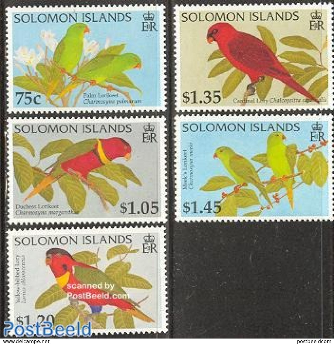 Solomon Islands 1996 Parrots 5v, Mint NH, Nature - Birds - Parrots - Islas Salomón (1978-...)