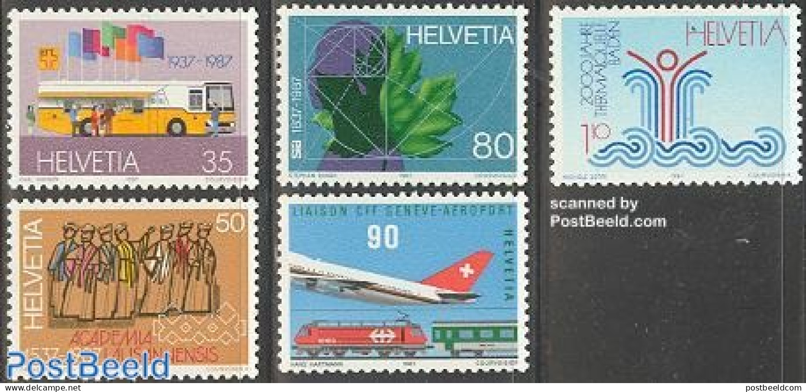 Switzerland 1987 Mixed Issue 5v, Mint NH, Transport - Automobiles - Aircraft & Aviation - Railways - Neufs