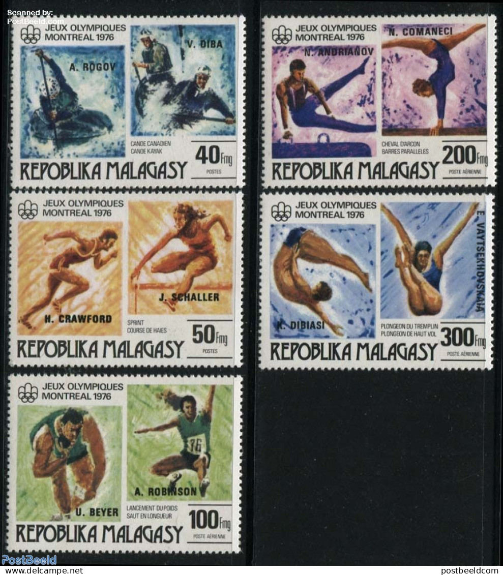 Madagascar 1976 Olympic Winners 5v, Mint NH, Sport - Gymnastics - Kayaks & Rowing - Olympic Games - Swimming - Gimnasia