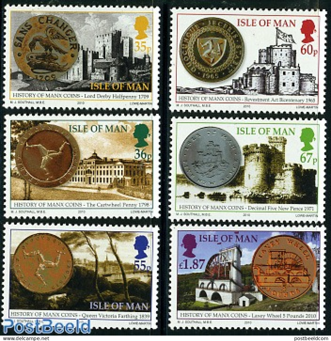 Isle Of Man 2010 Commemorative Coins 6v, Mint NH, Nature - Transport - Various - Cattle - Ships And Boats - Money On S.. - Barcos