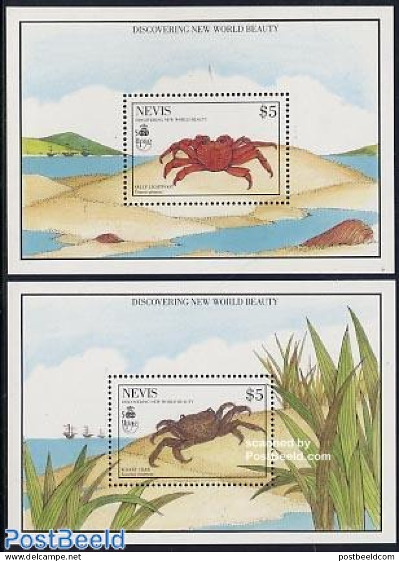 Nevis 1990 Crabs 2 S/s, Mint NH, Nature - Shells & Crustaceans - Meereswelt