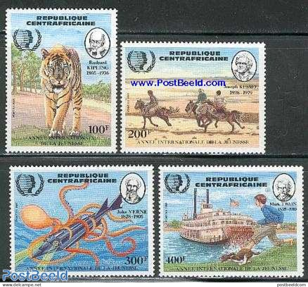 Central Africa 1985 Int. Youth Year 4v, Mint NH, Nature - Transport - Various - Animals (others & Mixed) - Cat Family .. - Barcos