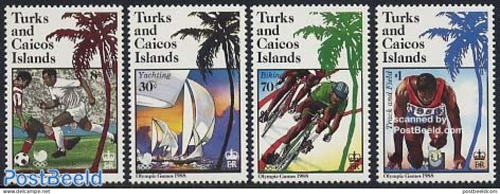 Turks And Caicos Islands 1988 Olympic Games 4v, Mint NH, Sport - Athletics - Cycling - Football - Olympic Games - Sail.. - Leichtathletik