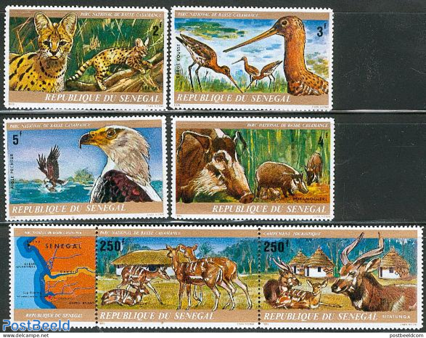 Senegal 1976 Basse Casamance Park 6v (4v+[:]), Mint NH, Nature - Various - Animals (others & Mixed) - Birds - Birds Of.. - Natura