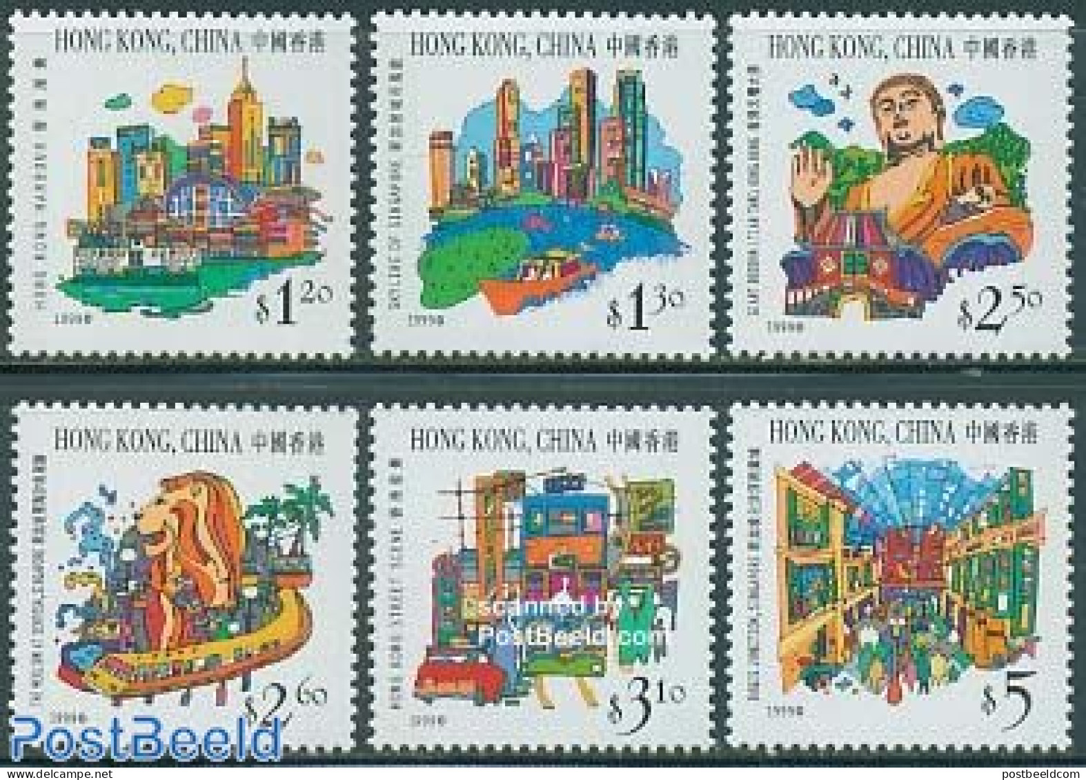 Hong Kong 1999 Tourism 6V, Joint Issue With Singapore, Mint NH, Transport - Various - Automobiles - Railways - Ships A.. - Ongebruikt