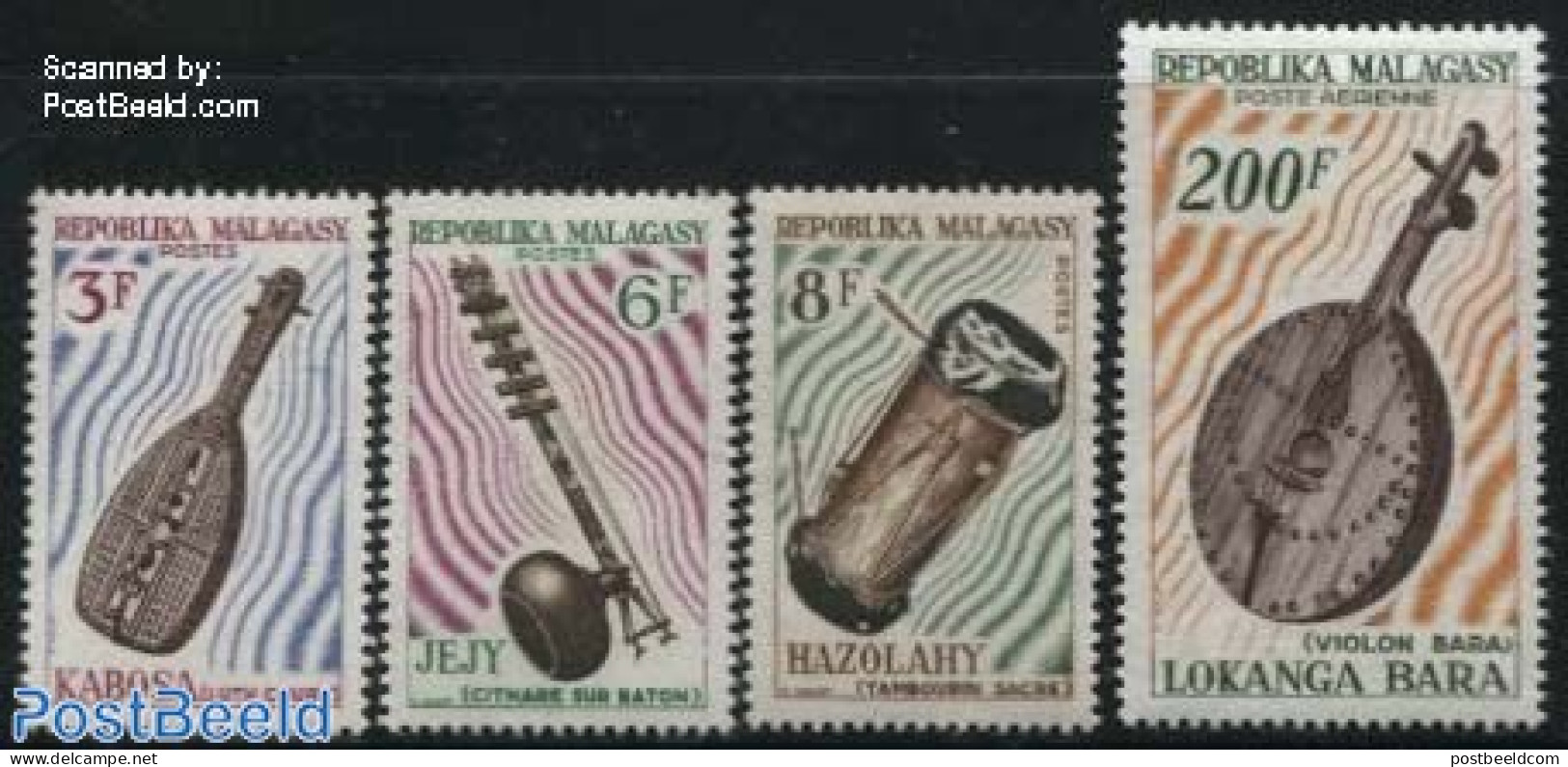 Madagascar 1965 Music Instruments 4v, Mint NH, Performance Art - Music - Musical Instruments - Musik