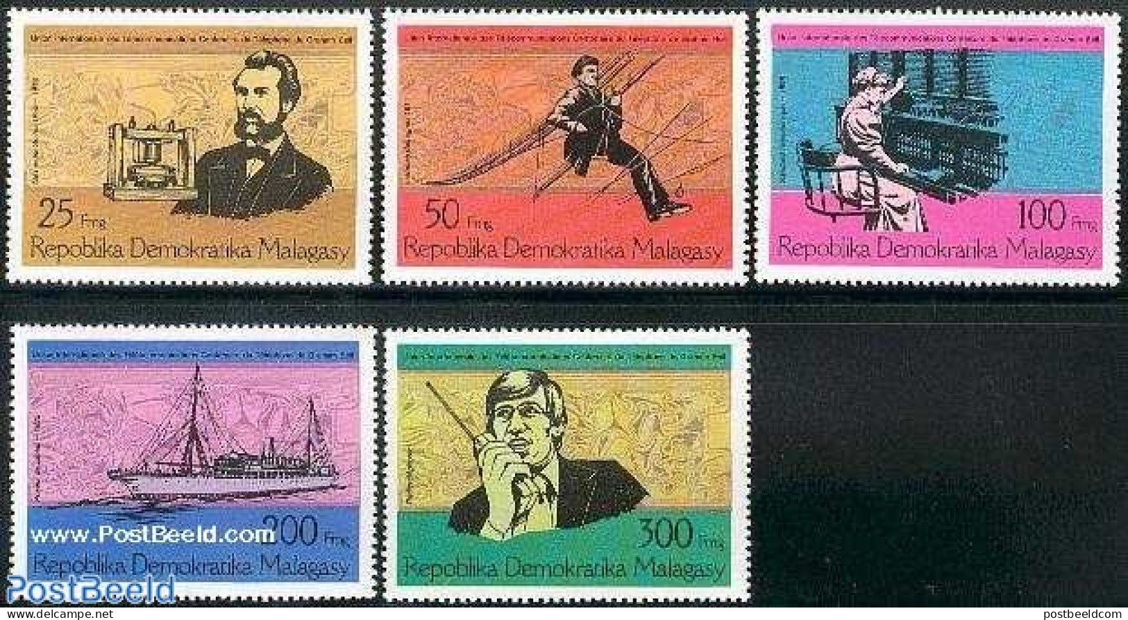 Madagascar 1976 Telephone Centenary 5v, Mint NH, Science - Transport - Telecommunication - Telephones - Ships And Boats - Telecom