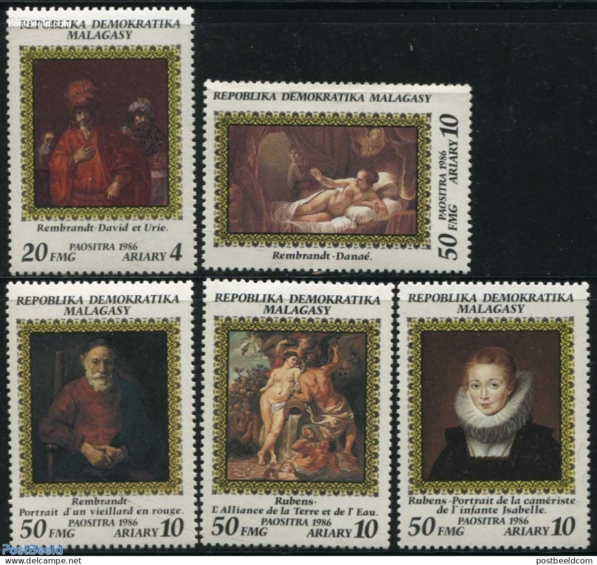 Madagascar 1986 Rembrandt, Rubens 5v, Mint NH, Art - Paintings - Rembrandt - Rubens - Sonstige & Ohne Zuordnung