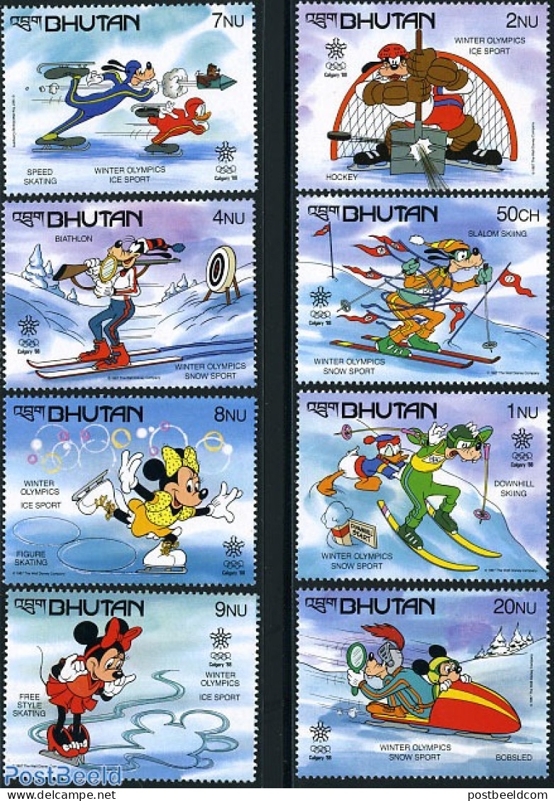 Bhutan 1988 Olympic Winter Games 8v, Mint NH, Sport - (Bob) Sleigh Sports - Ice Hockey - Olympic Winter Games - Skatin.. - Winter (Other)