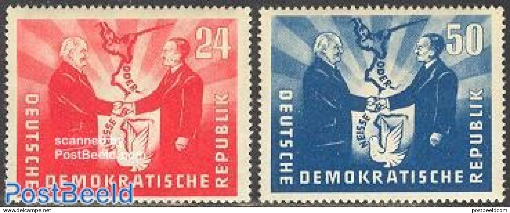 Germany, DDR 1951 Friendship With Poland 2v, Mint NH, History - Various - Politicians - Maps - Nuevos