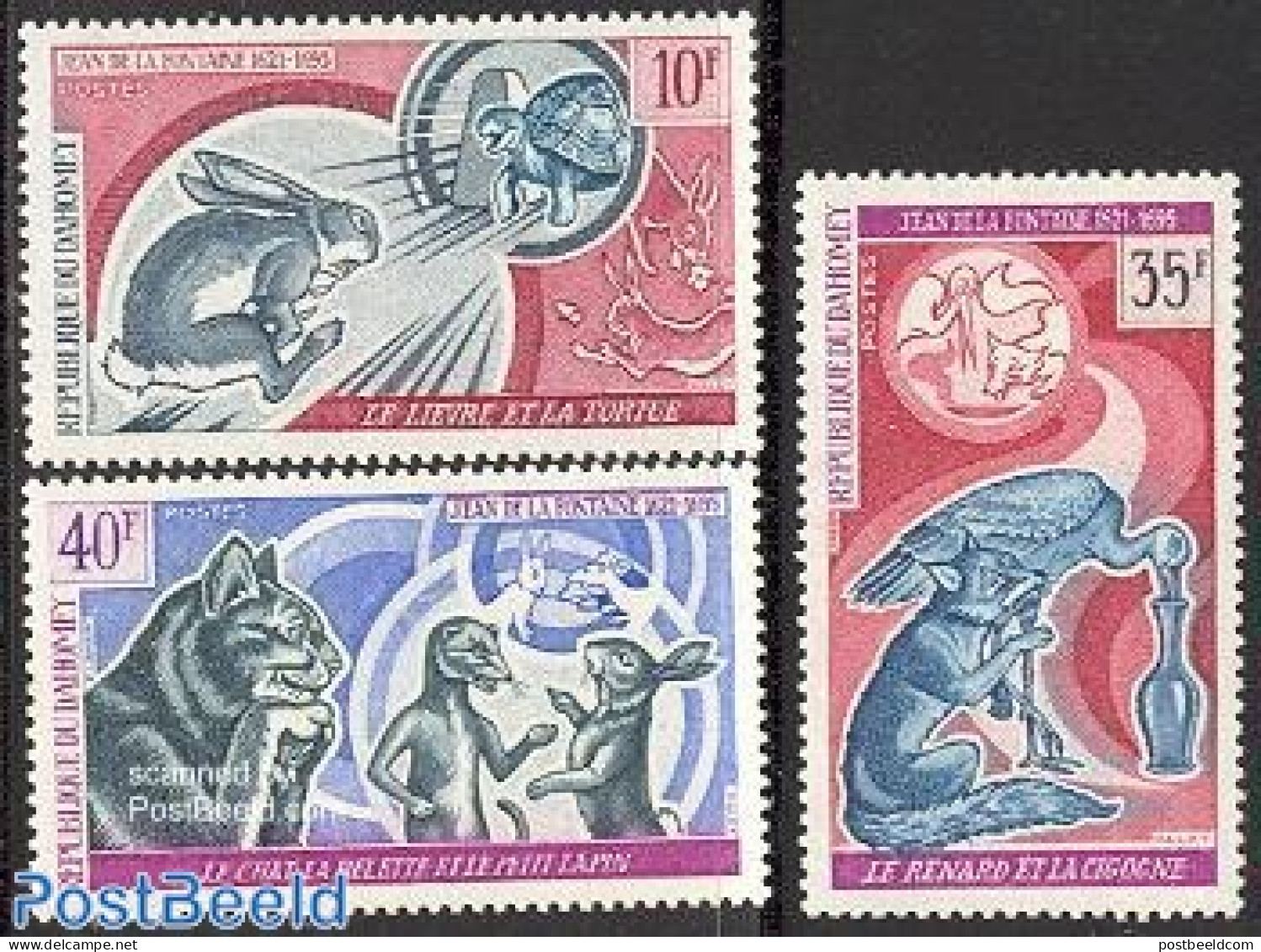 Dahomey 1972 Jean De La Fontaine 3v, Mint NH, Nature - Animals (others & Mixed) - Birds - Cats - Rabbits / Hares - Rep.. - Fairy Tales, Popular Stories & Legends