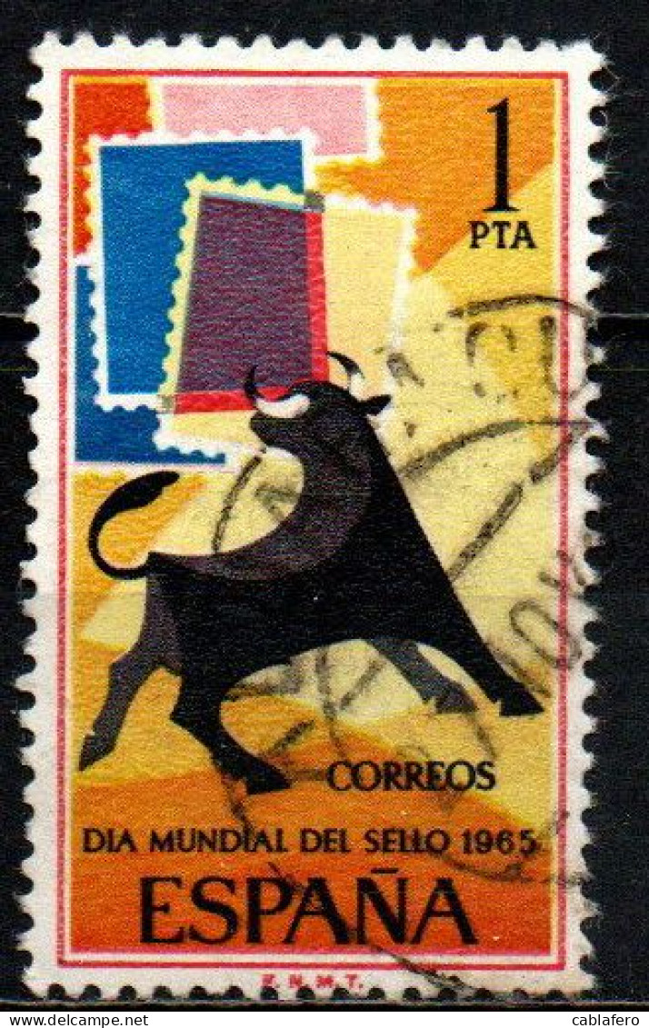 SPAGNA - 1965 - GIORNATA MONDIALE DEL FRANCOBOLLO - STAMP DAY - TORO - USATO - Oblitérés