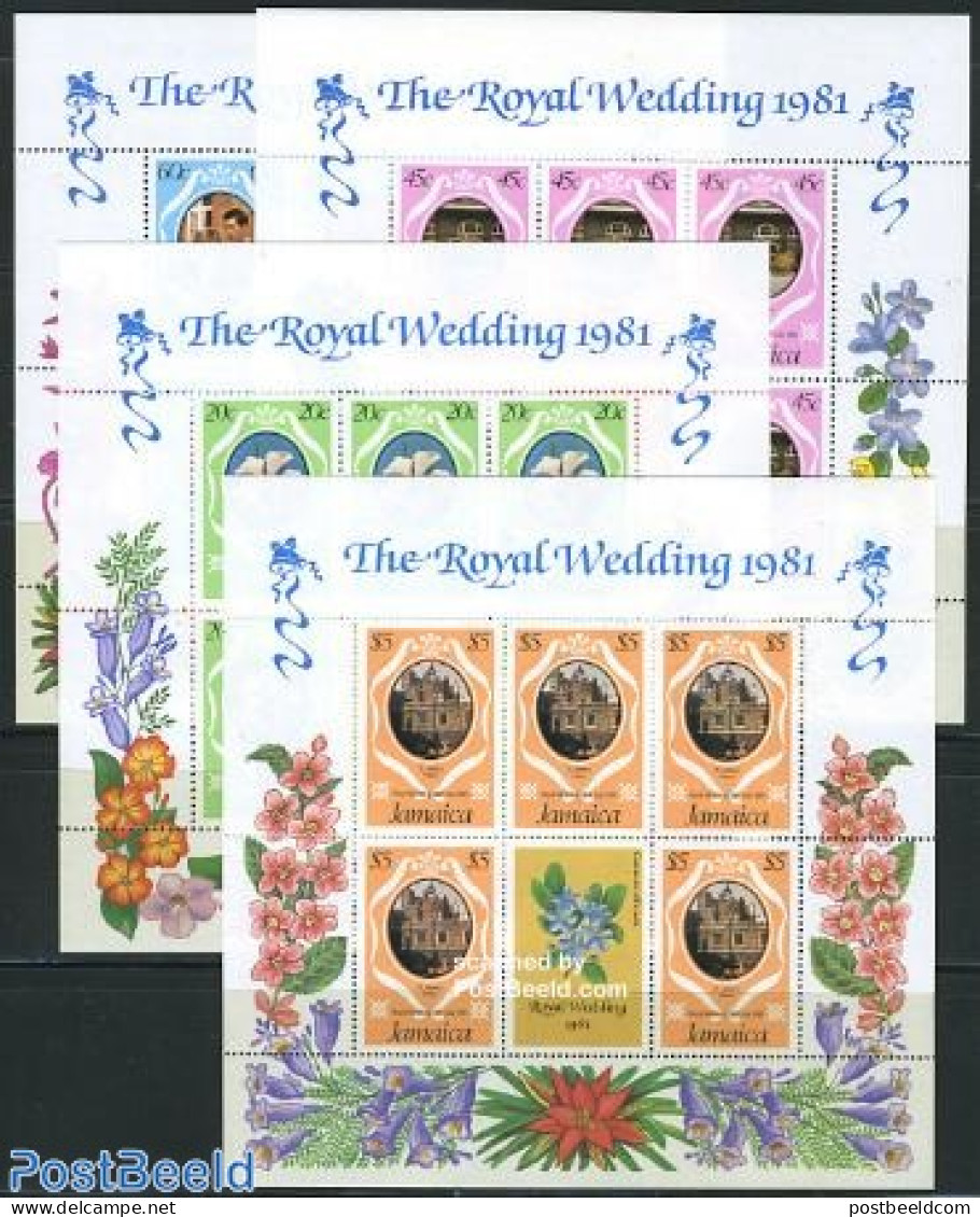 Jamaica 1981 Charles & Diana Wedding 4 M/ss, Mint NH, History - Nature - Transport - Charles & Diana - Kings & Queens .. - Familles Royales