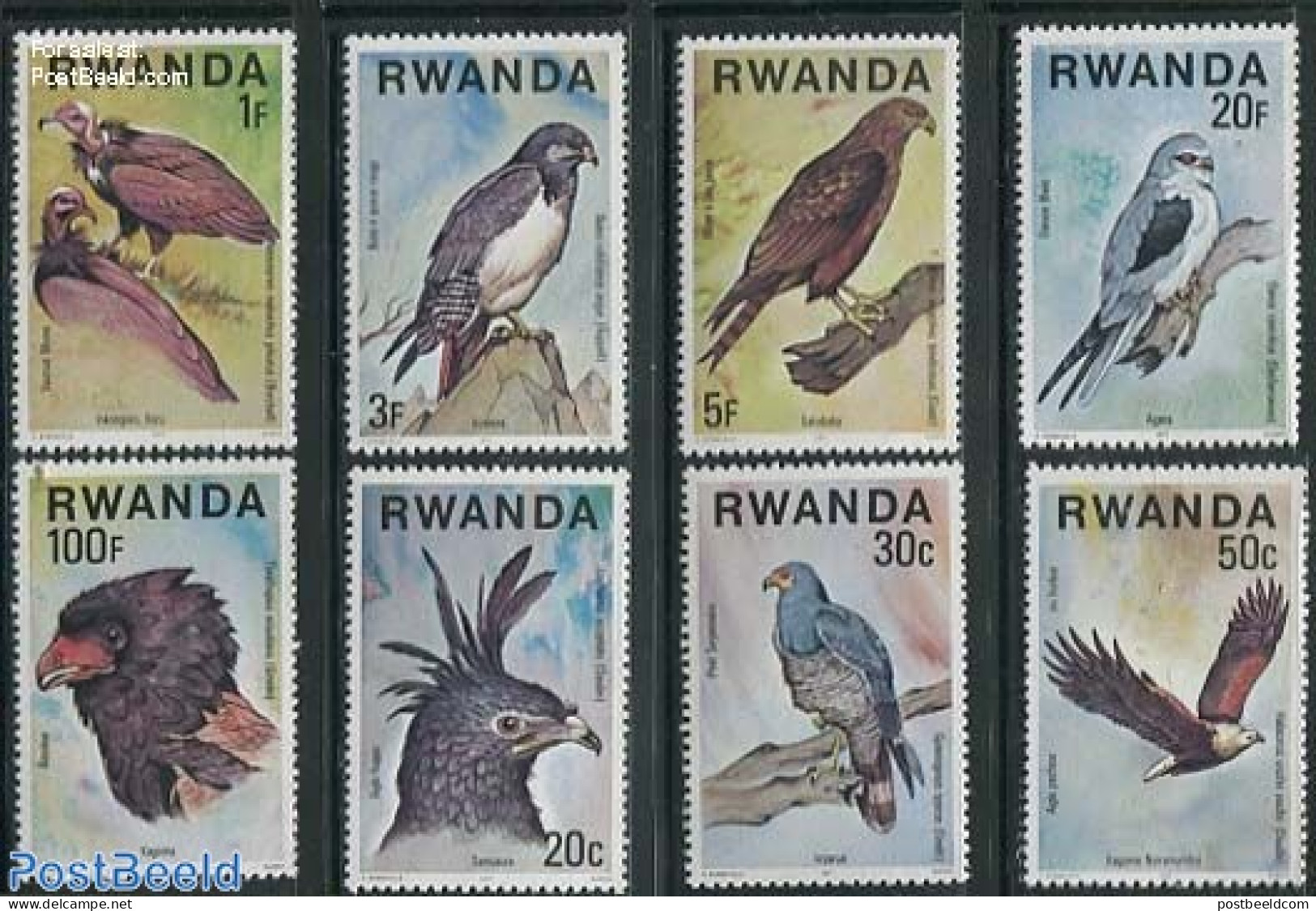 Rwanda 1977 Birds Of Prey 8v, Mint NH, Nature - Birds - Birds Of Prey - Other & Unclassified