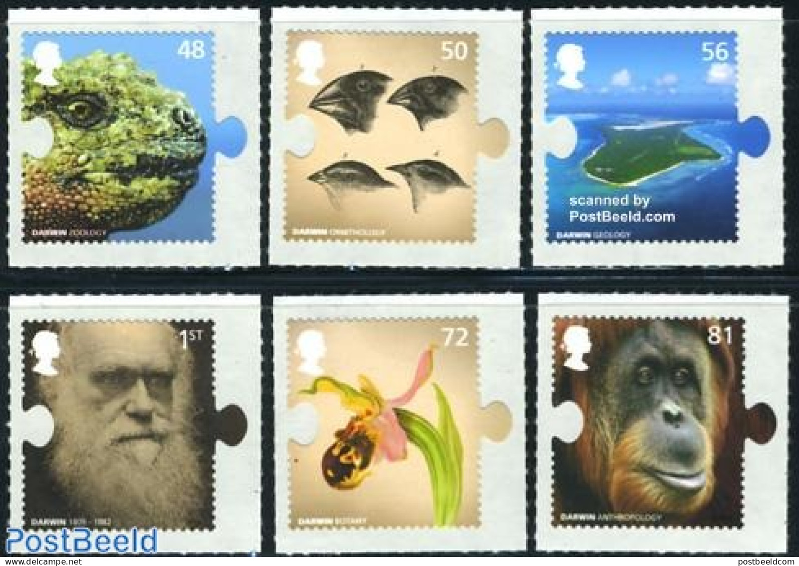Great Britain 2009 Darwin 6v S-a, Mint NH, Nature - Animals (others & Mixed) - Birds - Flowers & Plants - Monkeys - Or.. - Ongebruikt