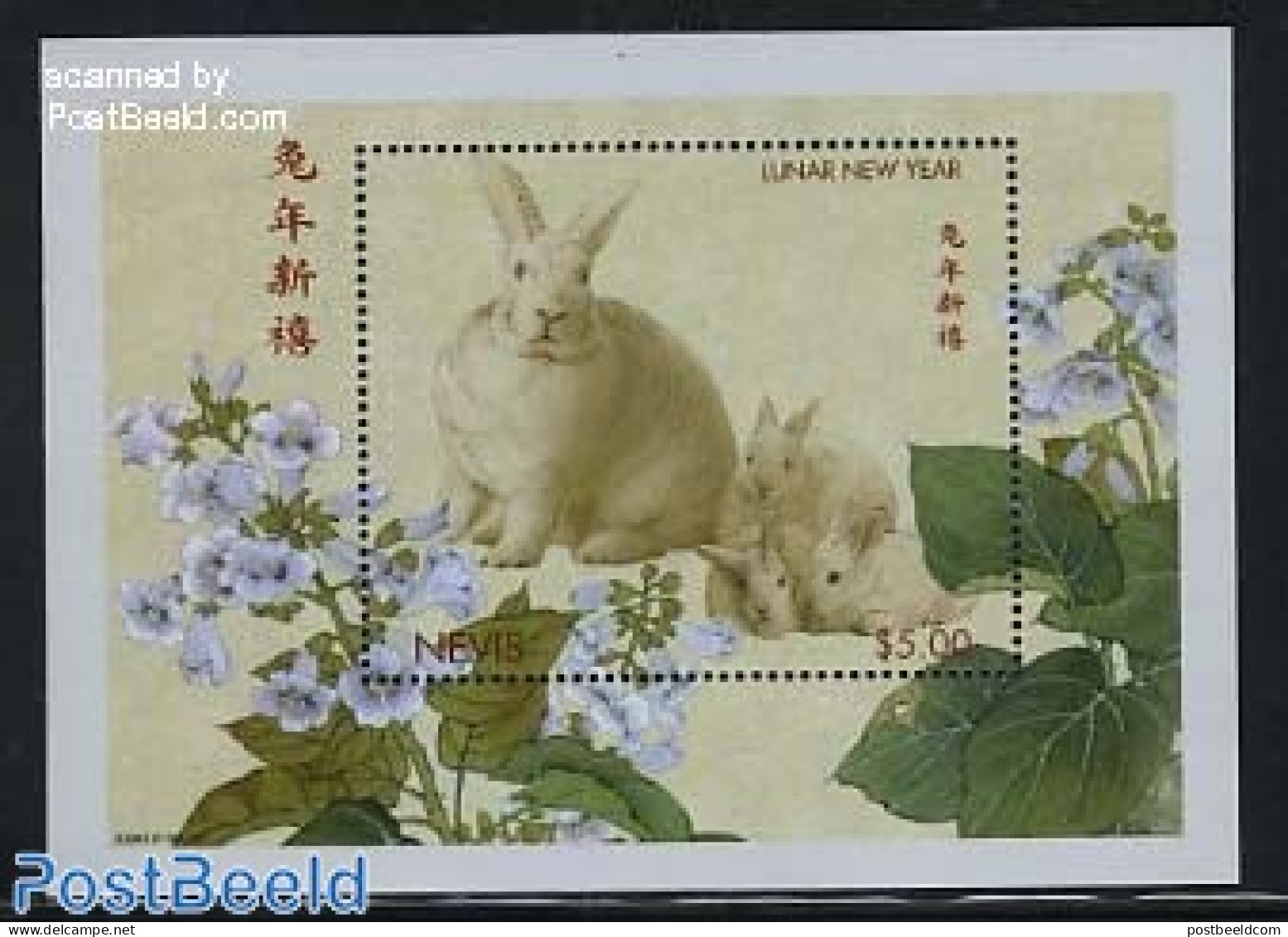 Nevis 1999 Year Of The Rabbit S/s, Mint NH, Nature - Various - Rabbits / Hares - New Year - Año Nuevo