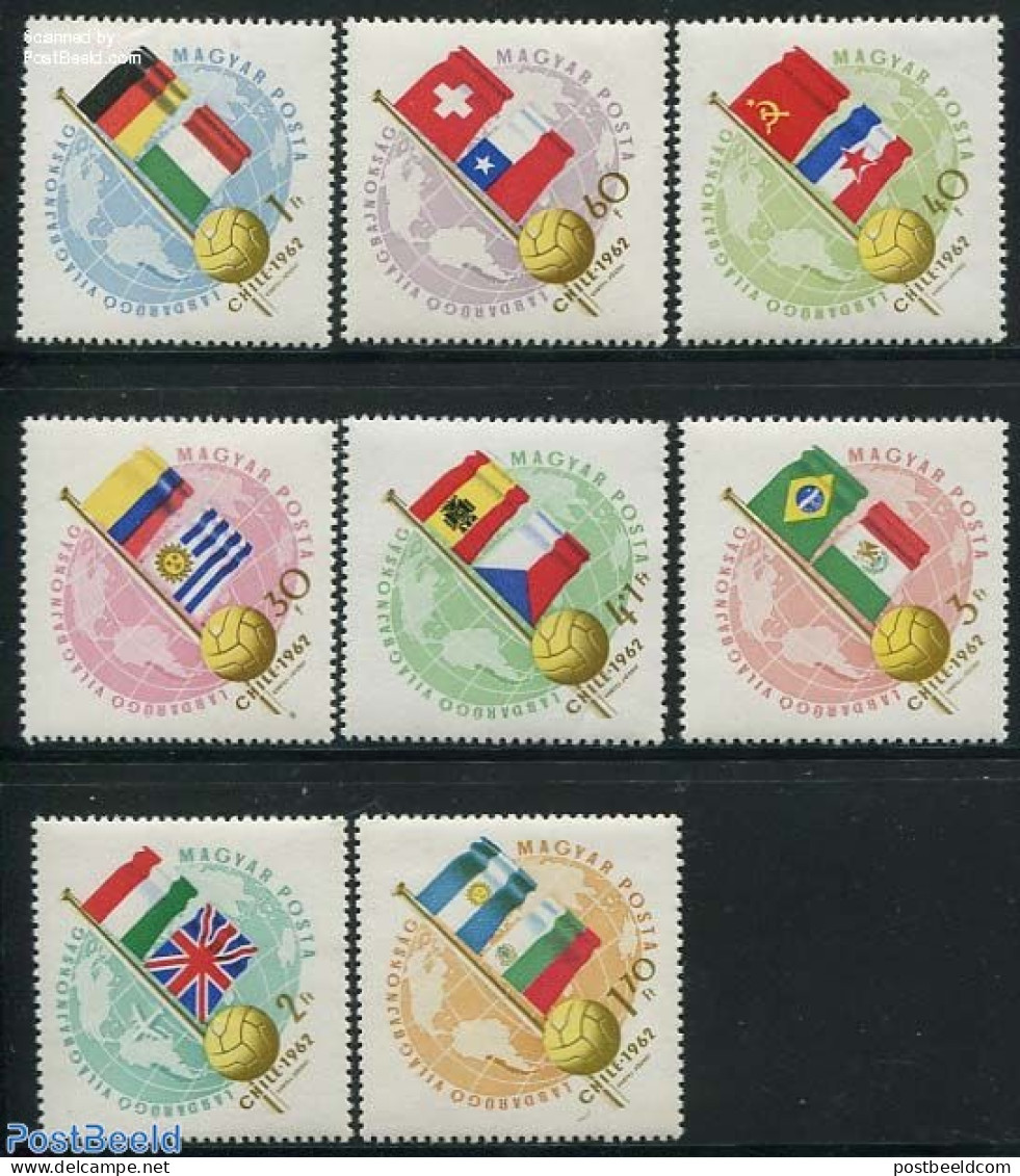 Hungary 1962 World Cup Football Chile 8v, Mint NH, History - Sport - Various - Flags - Football - Sport (other And Mix.. - Unused Stamps