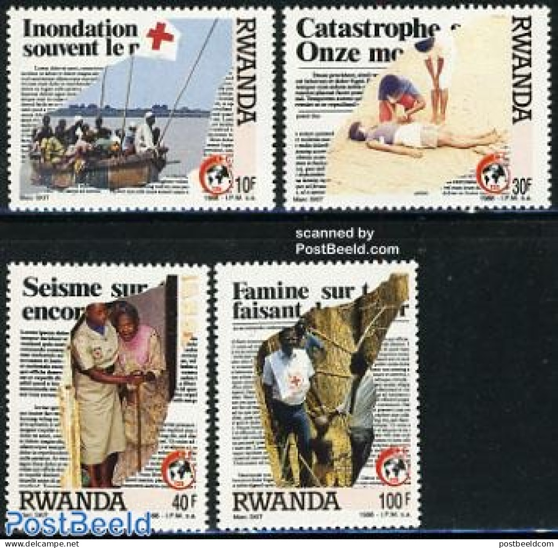 Rwanda 1988 Red Cross 4v, Mint NH, Health - Transport - Red Cross - Ships And Boats - Croce Rossa