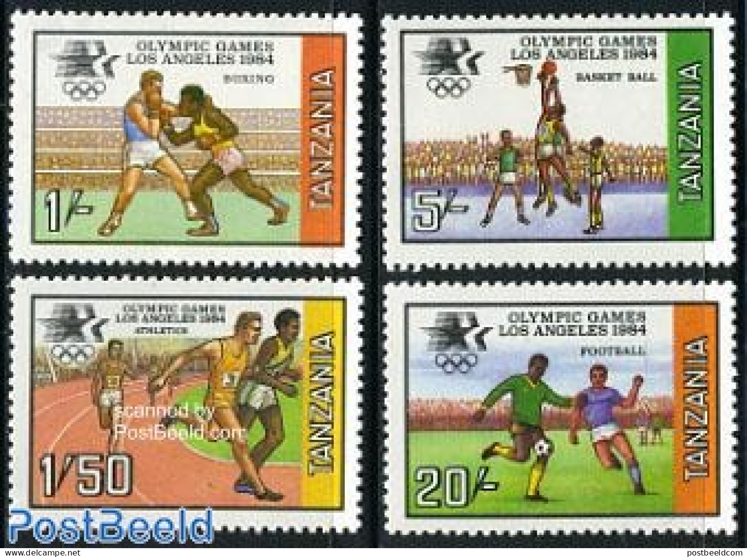 Tanzania 1984 Olympic Games Los Angeles 4v, Mint NH, Sport - Athletics - Basketball - Boxing - Football - Olympic Games - Athlétisme