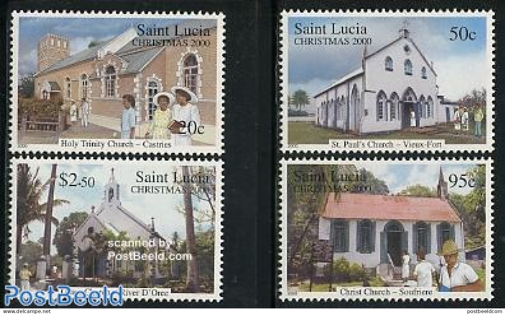 Saint Lucia 2000 Christmas 4v, Mint NH, Religion - Christmas - Churches, Temples, Mosques, Synagogues - Christmas