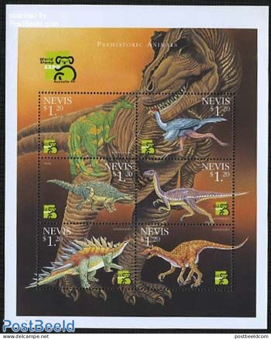 Nevis 1999 Preh. Animals 6v M/s, Saltasaurus, Mint NH, Nature - Prehistoric Animals - Vor- U. Frühgeschichte