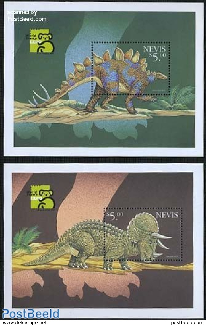 Nevis 1999 Preh. Animals 2 S/s, Mint NH, Nature - Prehistoric Animals - Vor- U. Frühgeschichte