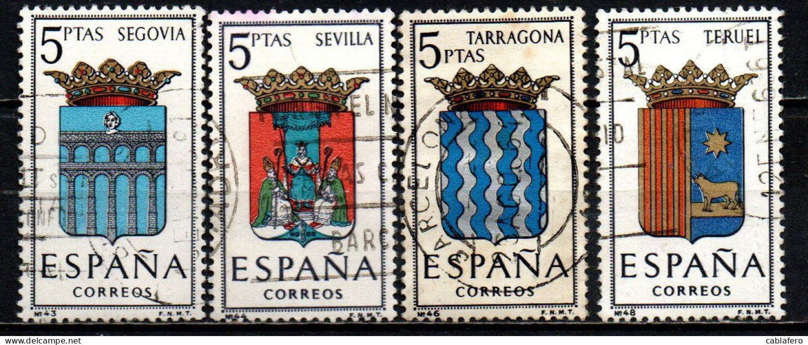 SPAGNA - 1965 - STEMMI DELLE PROVINCE SPAGNOLE: SEGOVIA, SEVILLA, TARRAGONA, TERUEL - USATI - Used Stamps