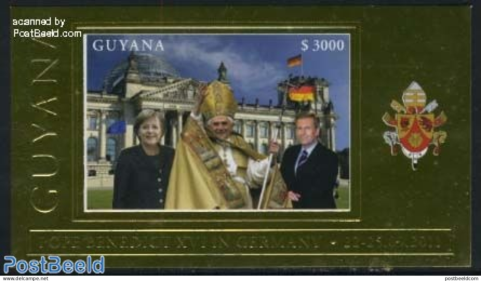 Guyana 2011 Popes Visit To Germany S/s, Gold, Mint NH, History - Religion - Germans - Politicians - Pope - Papi