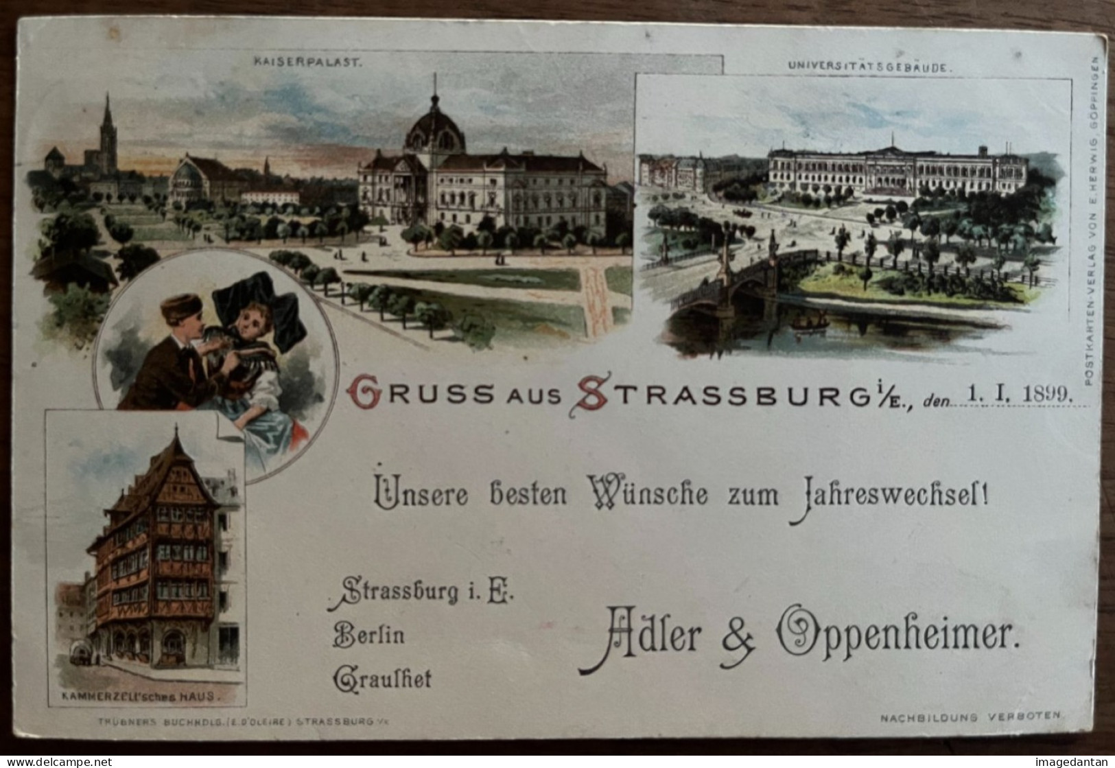 Gruss Aus Strasbourg Adler & Oppenheimer - Circulée 30 / 12 / 1898 - Strasbourg