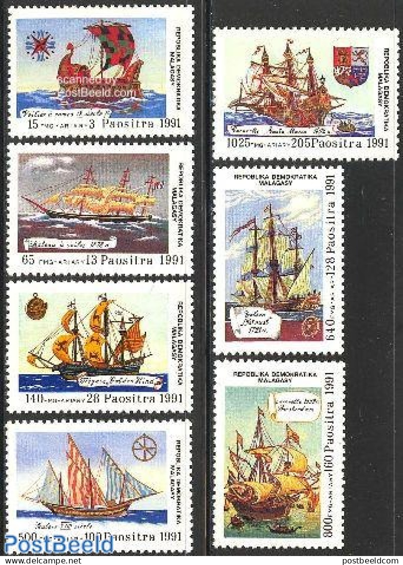 Madagascar 1991 Discovery Of America 7v, Mint NH, History - Transport - Explorers - Ships And Boats - Esploratori