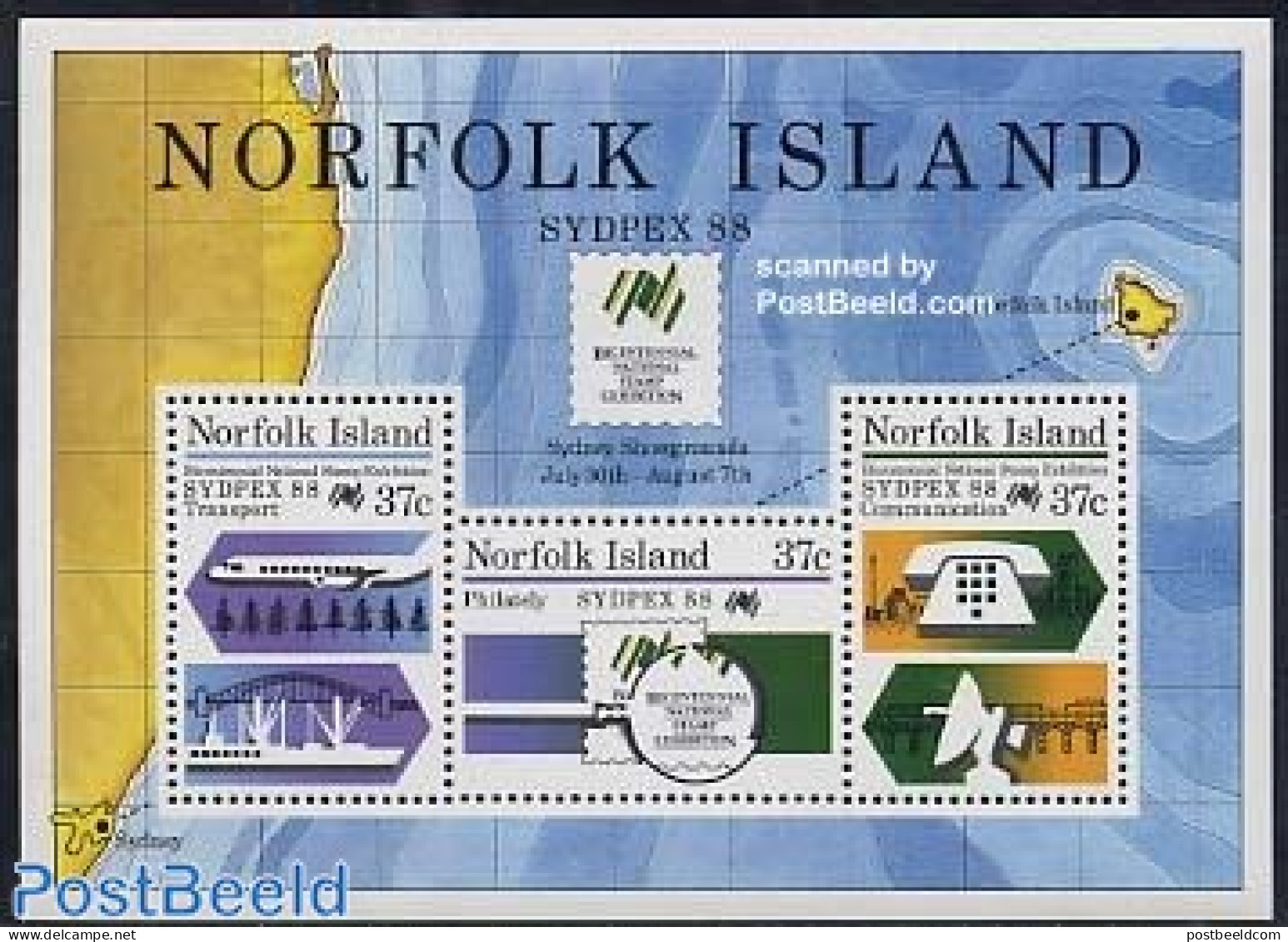 Norfolk Island 1988 Sydpex S/s, Mint NH, Science - Transport - Telecommunication - Telephones - Philately - Ships And .. - Télécom