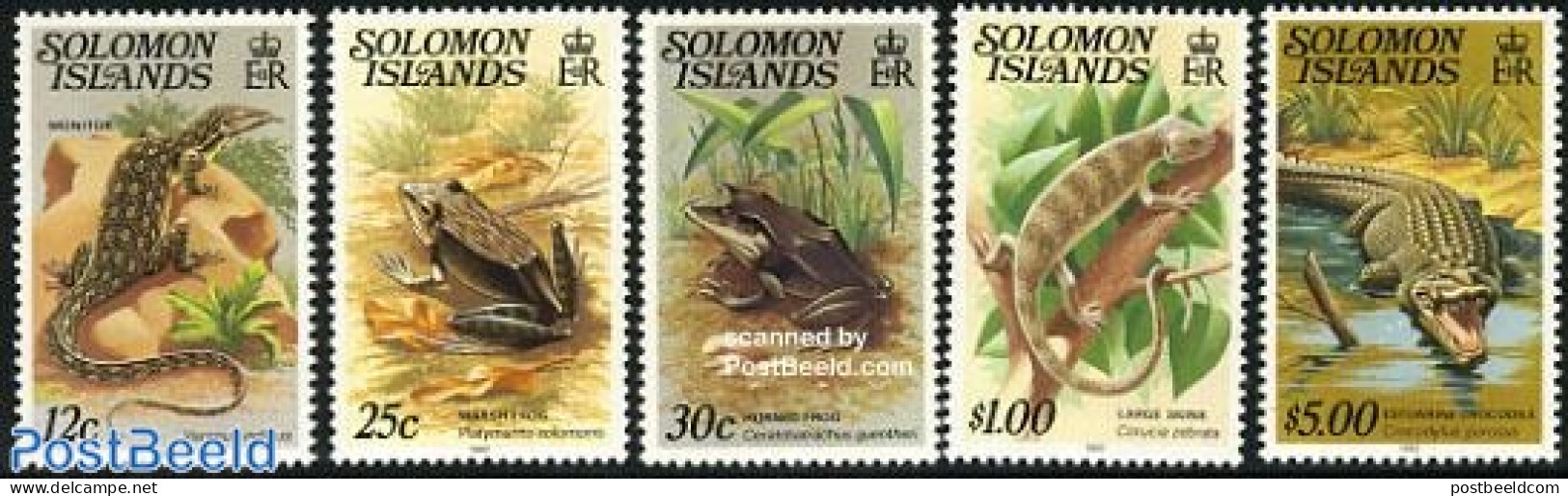 Solomon Islands 1982 Definitives 5v (with Year 1982), Mint NH, Nature - Crocodiles - Frogs & Toads - Reptiles - Salomoninseln (Salomonen 1978-...)