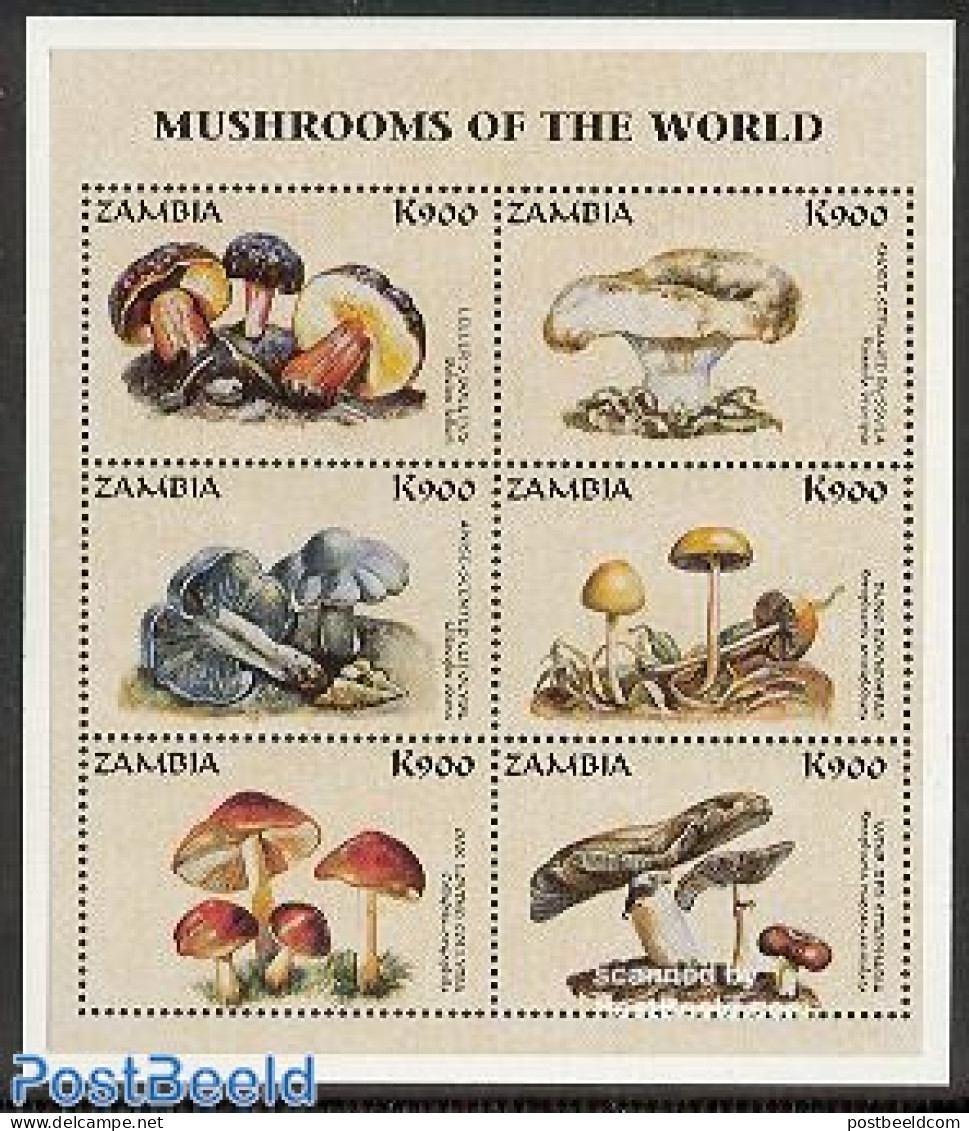 Zambia 1998 Mushrooms 6v M/s, Mint NH, Nature - Mushrooms - Mushrooms