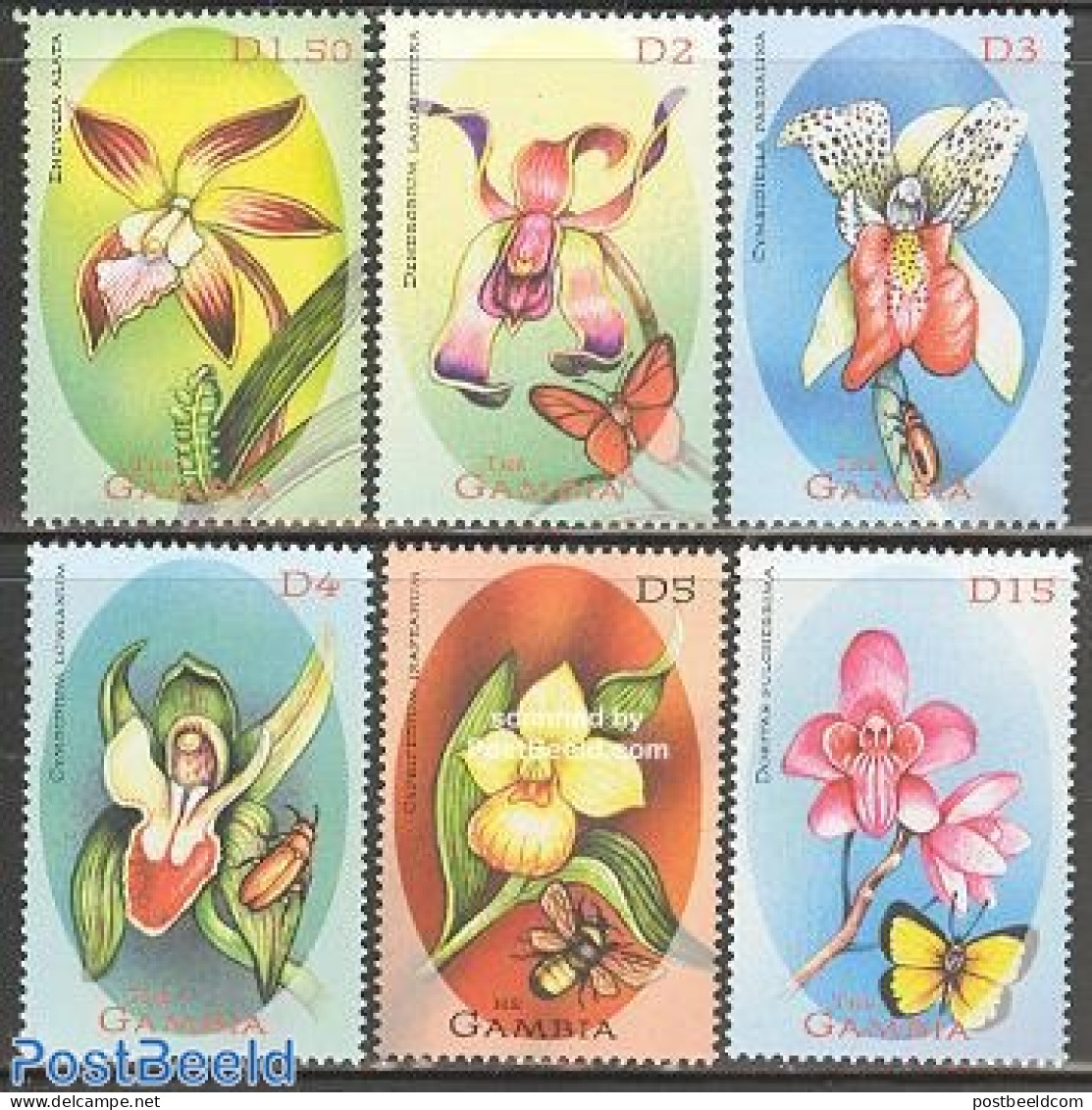 Gambia 2001 Orchids 6v, Mint NH, Nature - Butterflies - Flowers & Plants - Orchids - Gambie (...-1964)
