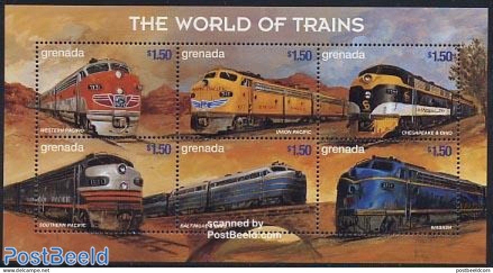 Grenada 1999 Railways 6v M/s, Western Pacific, Mint NH, Transport - Railways - Art - Bridges And Tunnels - Eisenbahnen