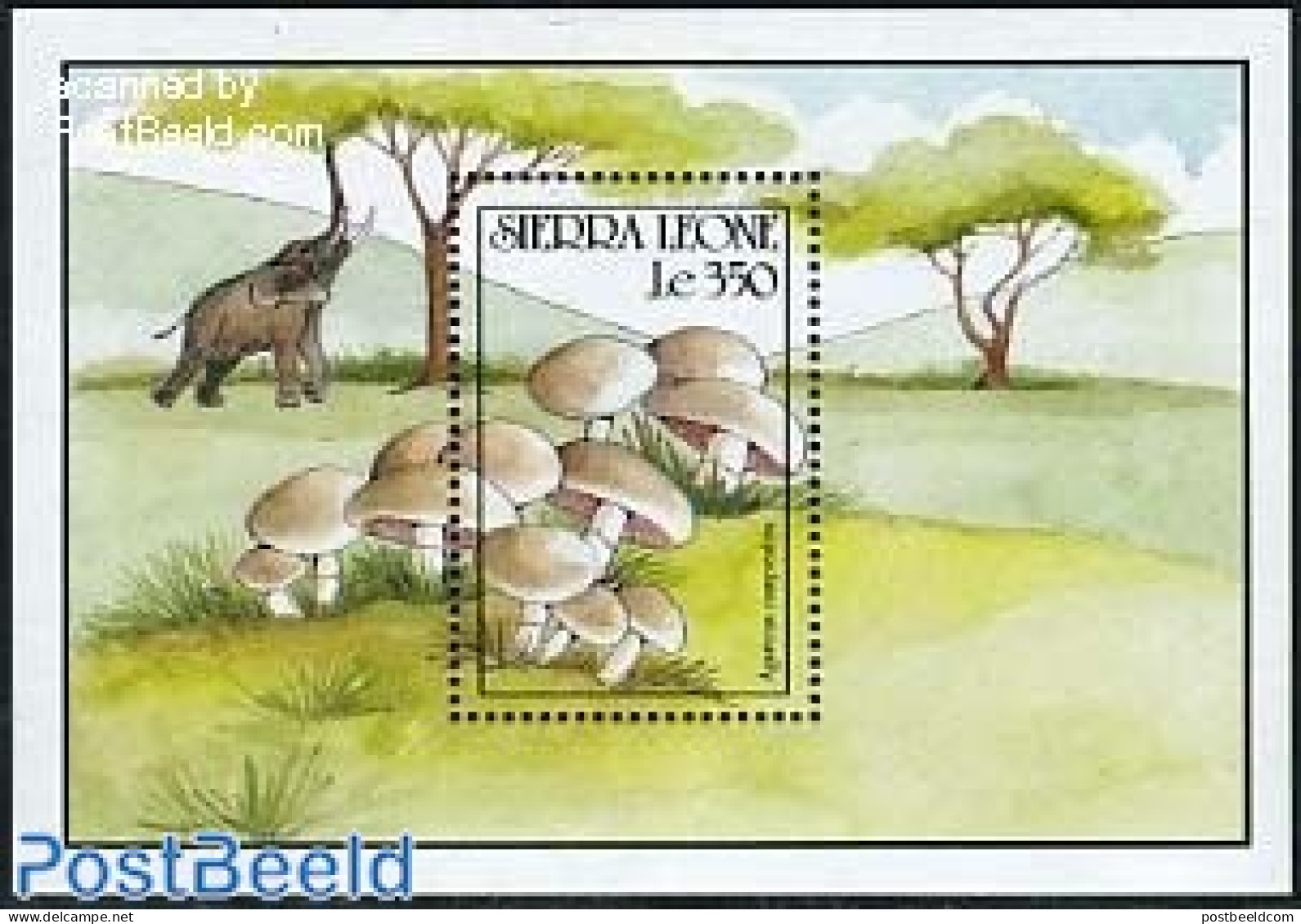 Sierra Leone 1990 Agaricus Campester S/s, Mint NH, Nature - Elephants - Mushrooms - Pilze