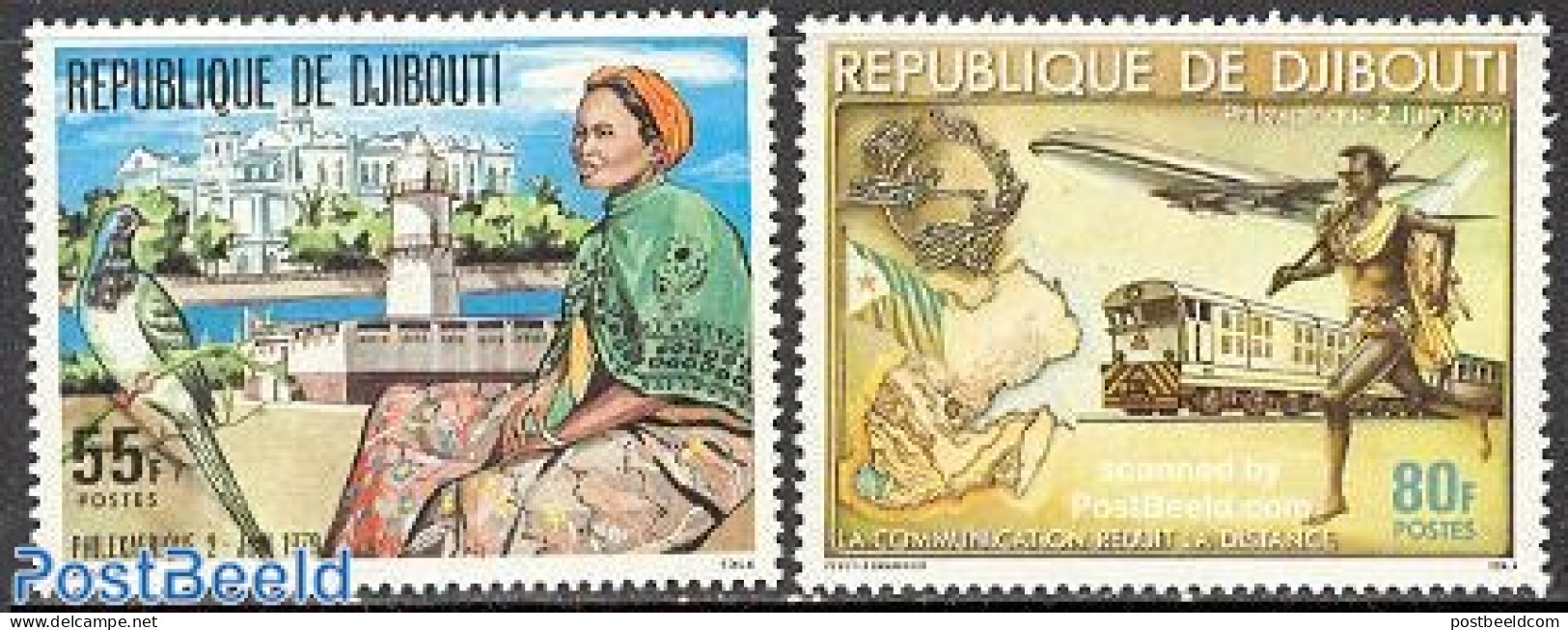 Djibouti 1979 Philexafrique 2v, Mint NH, Nature - Transport - Various - Birds - Philately - Post - U.P.U. - Aircraft &.. - Posta