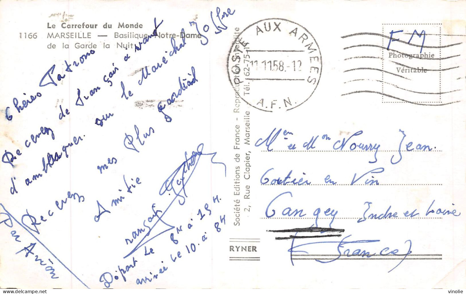 24-5390 :  CARTE FRANCHISE MILITAIRE. OBLITERATION POSTE AUX ARMEES. A. F.N. 11 NOVEMBRE 1958 - Guerra De Argelia