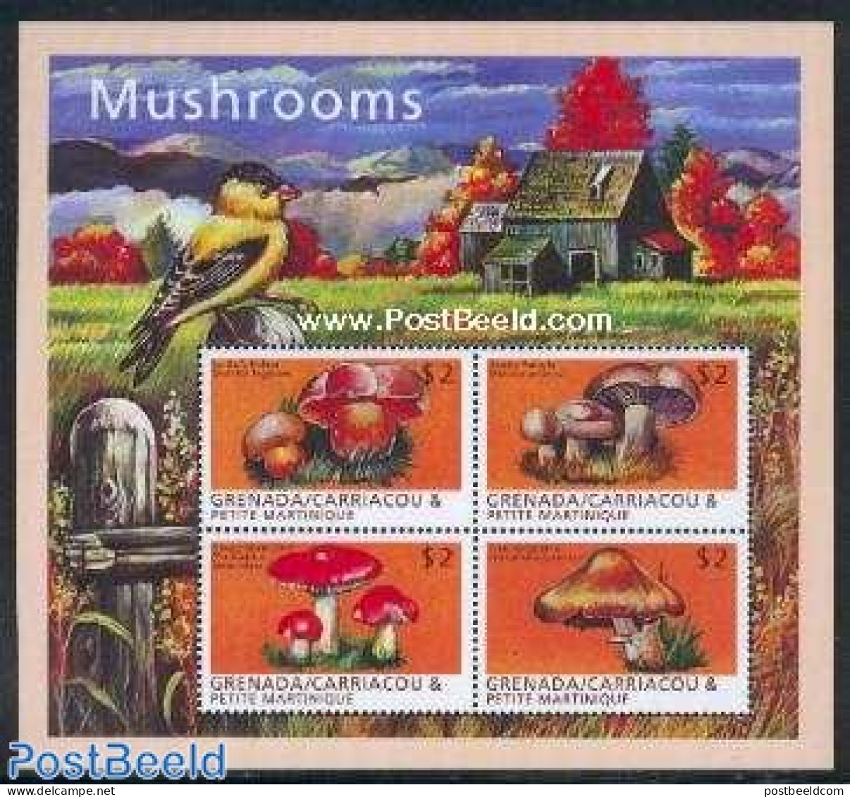 Grenada Grenadines 2000 Mushrooms 4v M/s, Boletus Legaliae, Mint NH, Nature - Mushrooms - Pilze