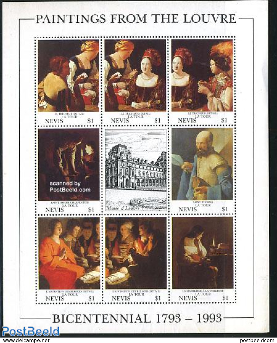 Nevis 1993 200 Years Louvre Museum 8v M/s, Mint NH, Art - Museums - Paintings - Museums