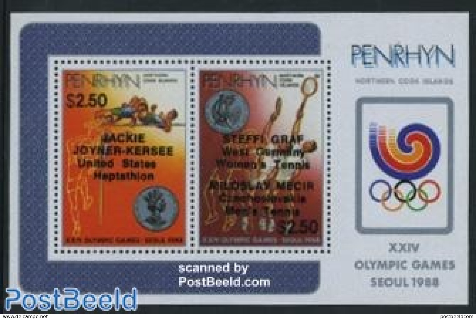 Penrhyn 1988 Olympic Winners S/s, Mint NH, Sport - Athletics - Olympic Games - Tennis - Leichtathletik