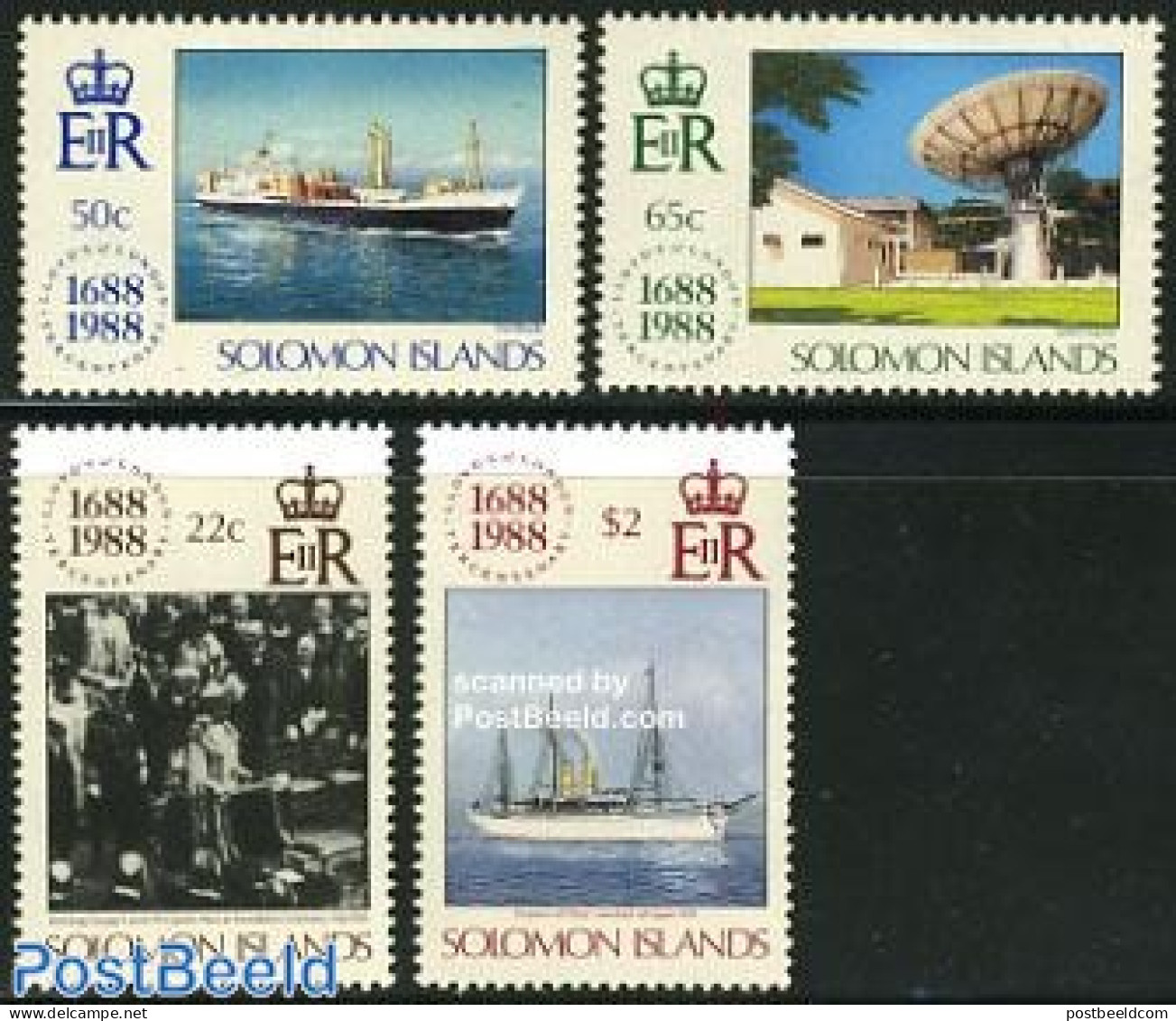 Solomon Islands 1988 300 Years Lloyds 4v, Mint NH, Science - Transport - Various - Telecommunication - Ships And Boats.. - Télécom